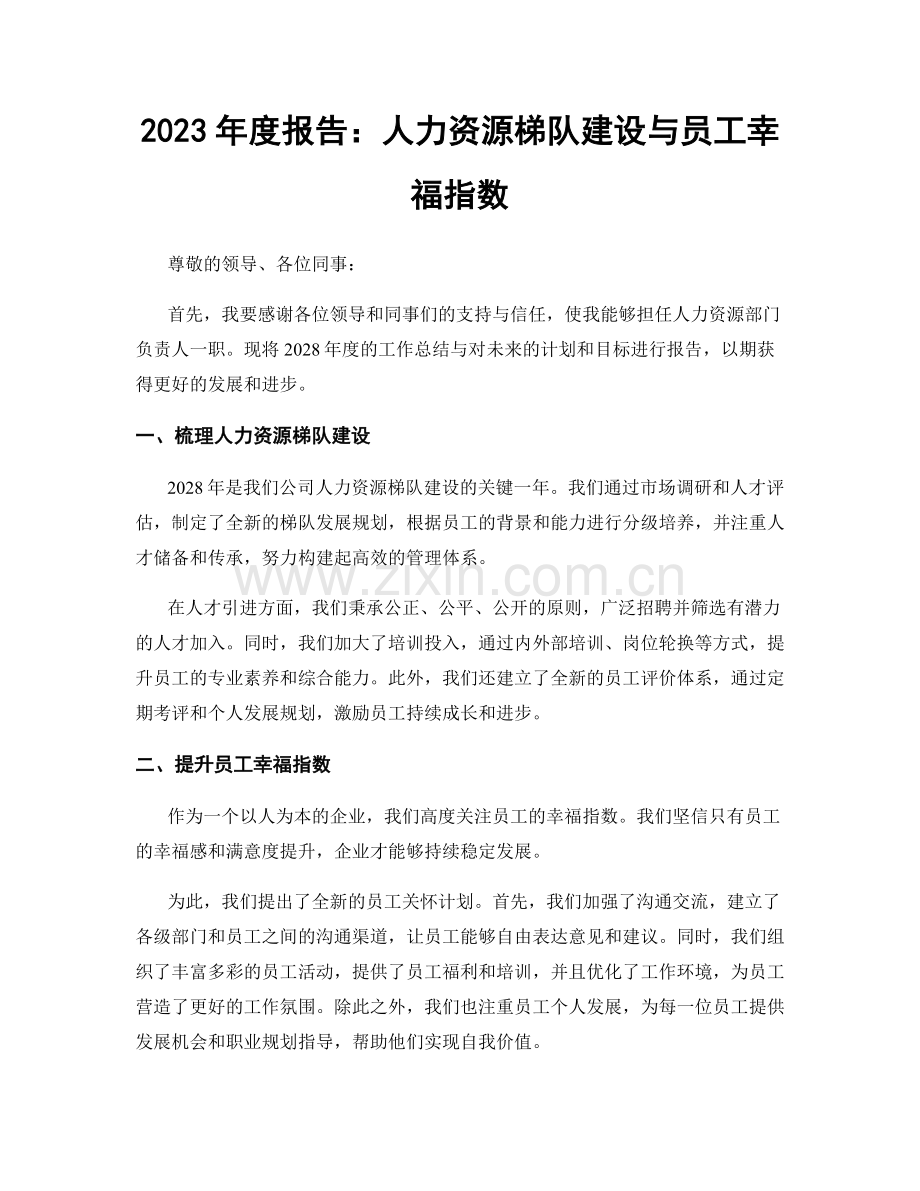 2023年度报告：人力资源梯队建设与员工幸福指数.docx_第1页