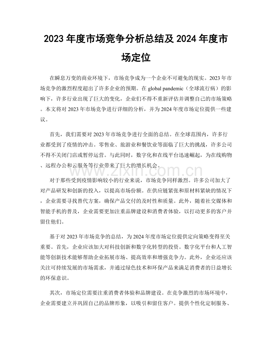 2023年度市场竞争分析总结及2024年度市场定位.docx_第1页