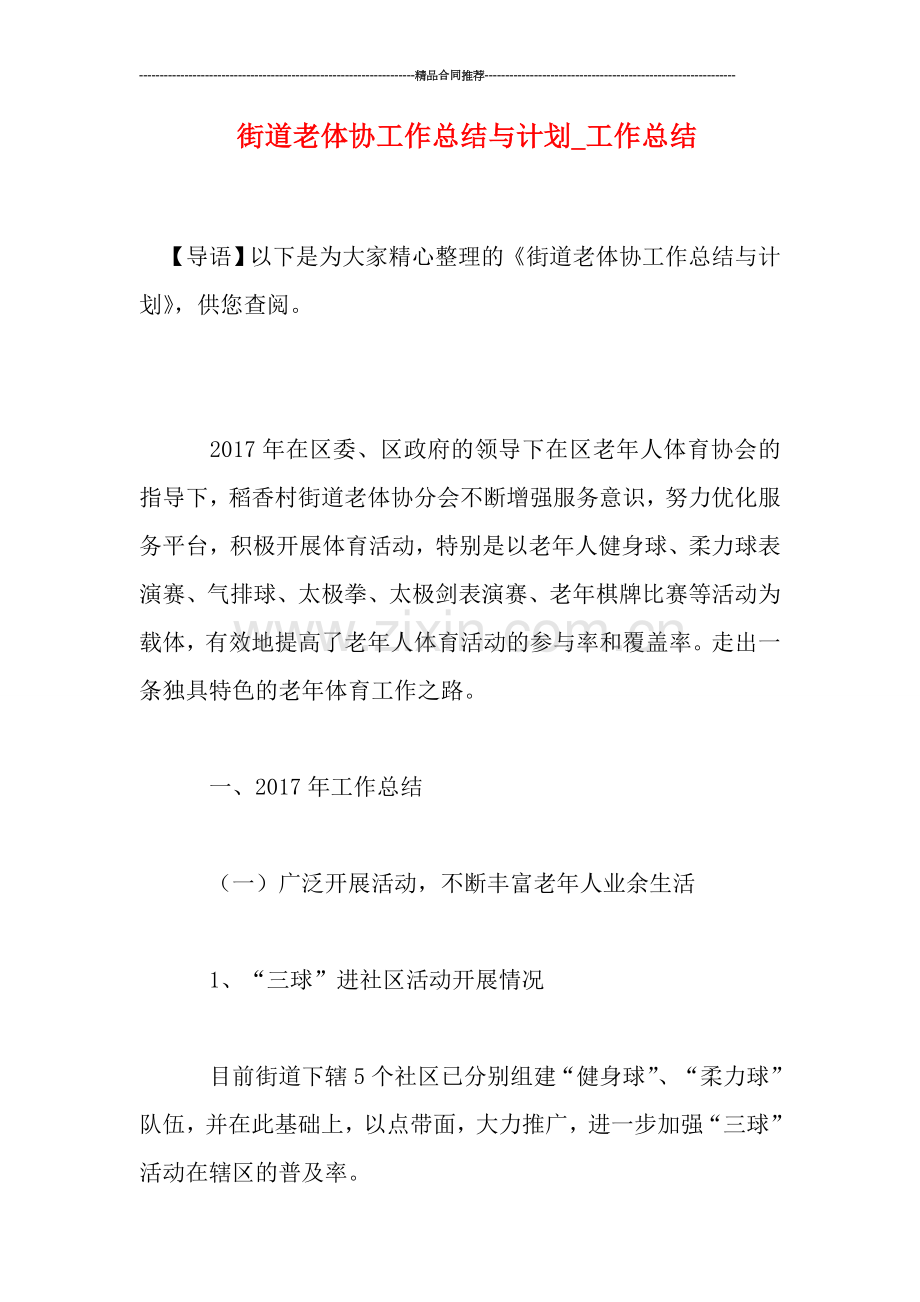街道老体协工作总结与计划-工作总结.doc_第1页