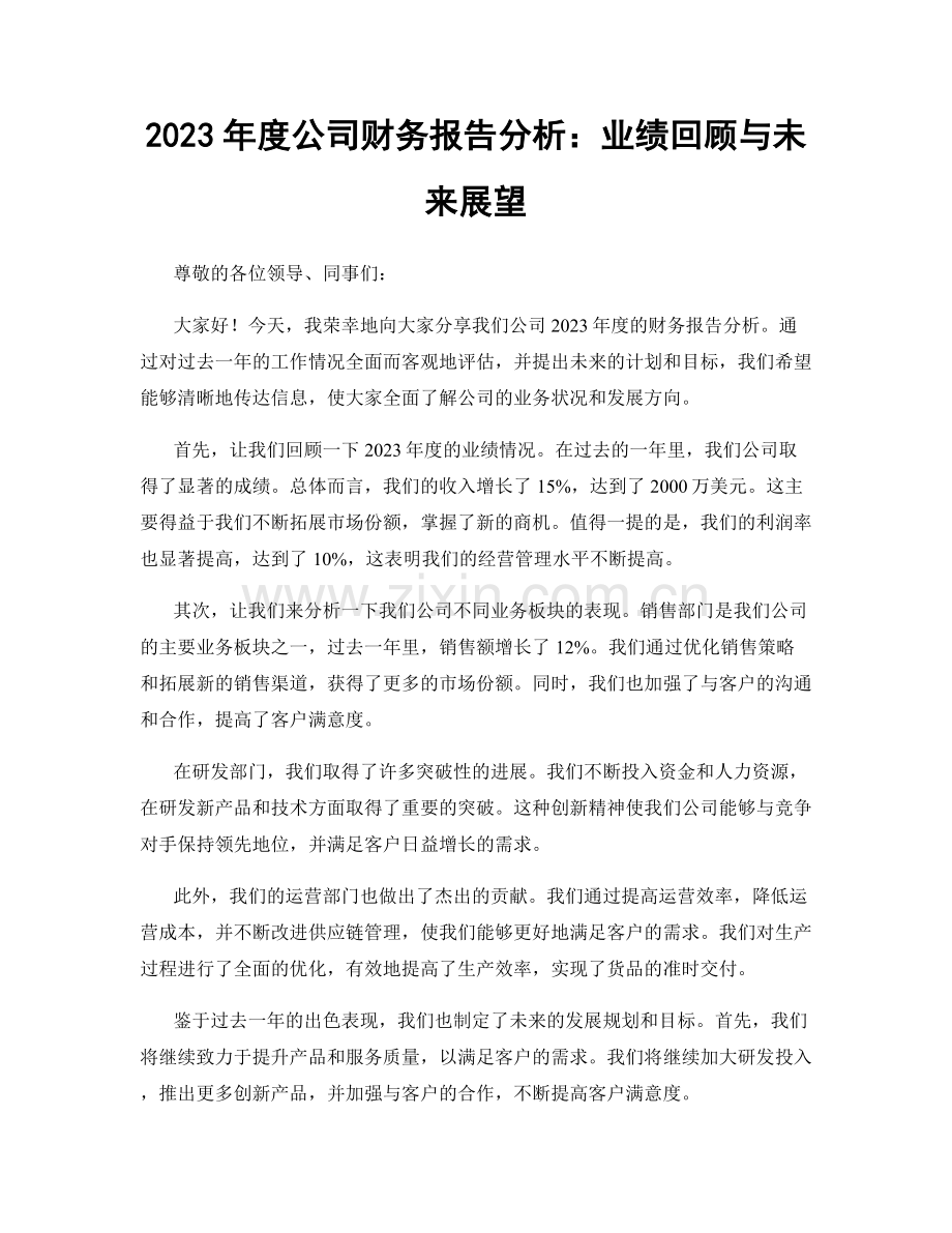 2023年度公司财务报告分析：业绩回顾与未来展望.docx_第1页