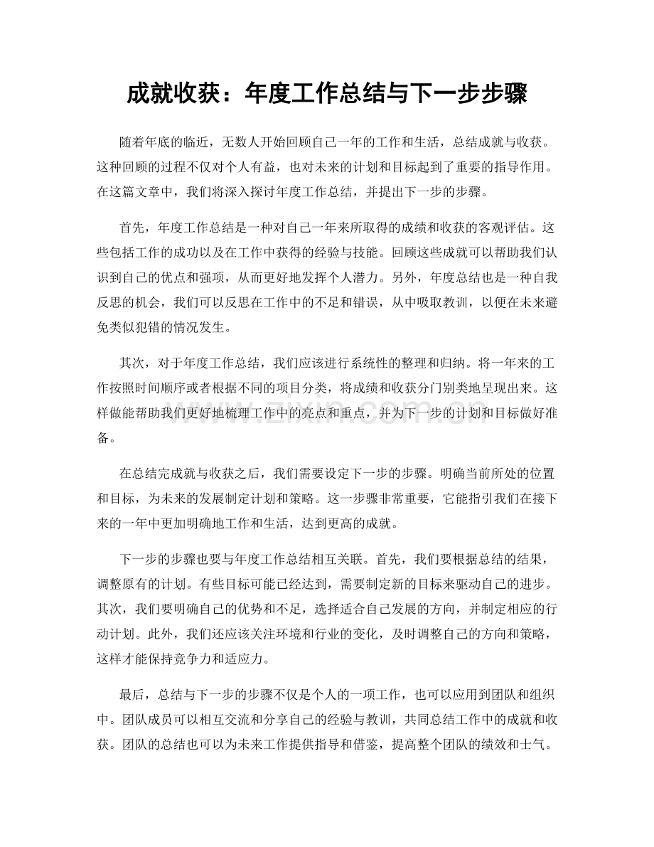 成就收获：年度工作总结与下一步步骤.docx_第1页