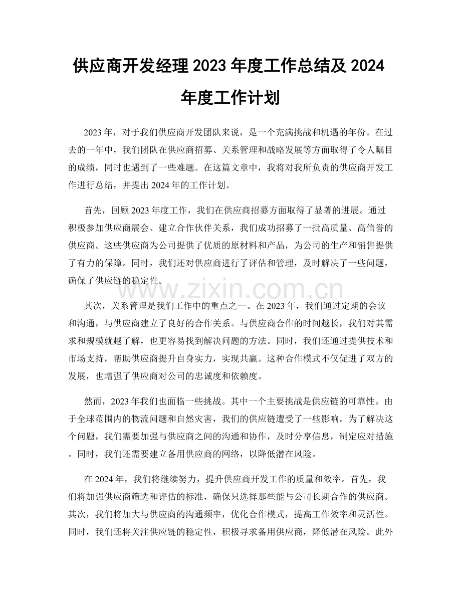 供应商开发经理2023年度工作总结及2024年度工作计划.docx_第1页