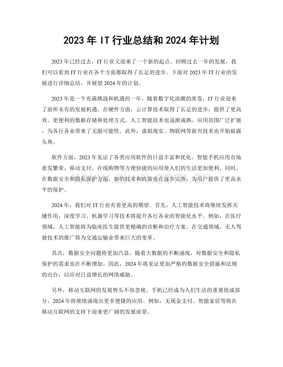 2023年IT行业总结和2024年计划.docx_第1页