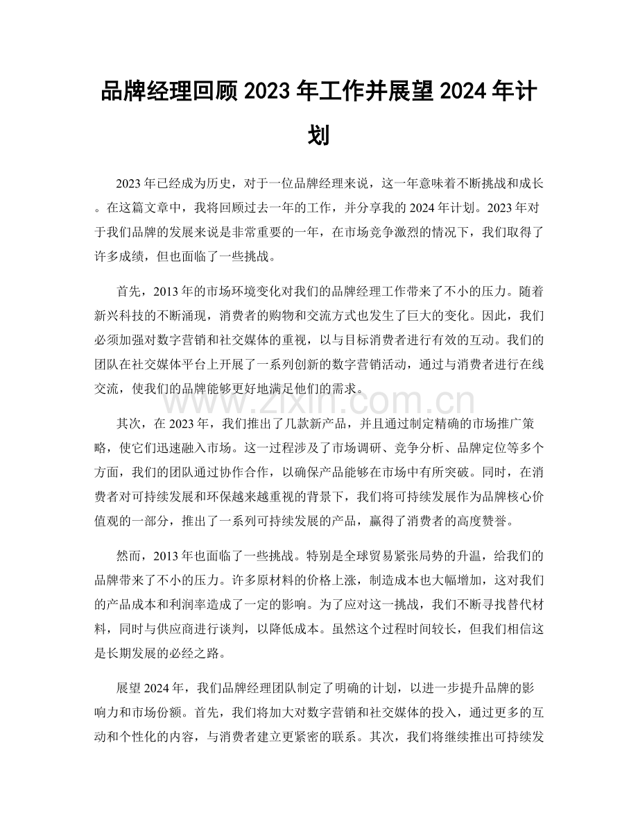 品牌经理回顾2023年工作并展望2024年计划.docx_第1页