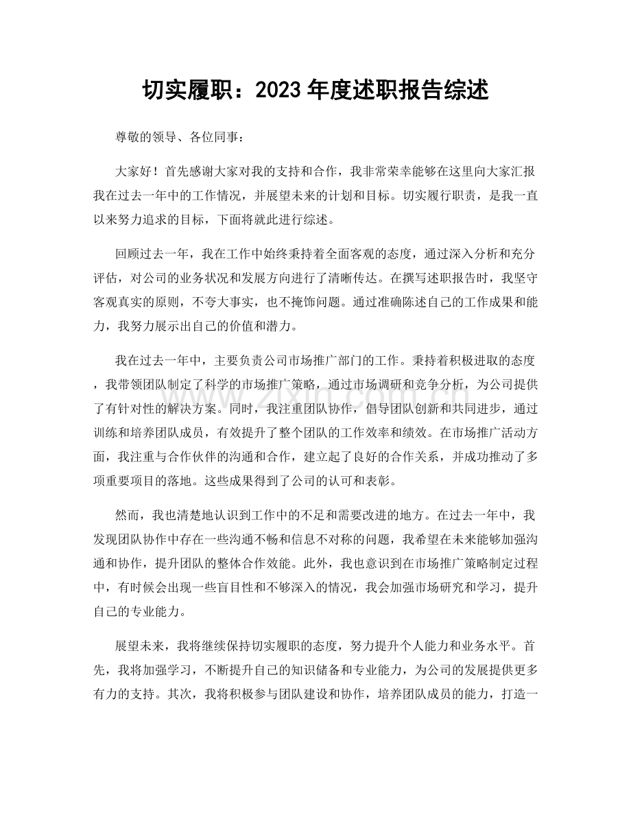 切实履职：2023年度述职报告综述.docx_第1页