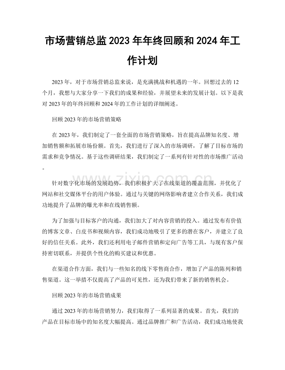 市场营销总监2023年年终回顾和2024年工作计划.docx_第1页