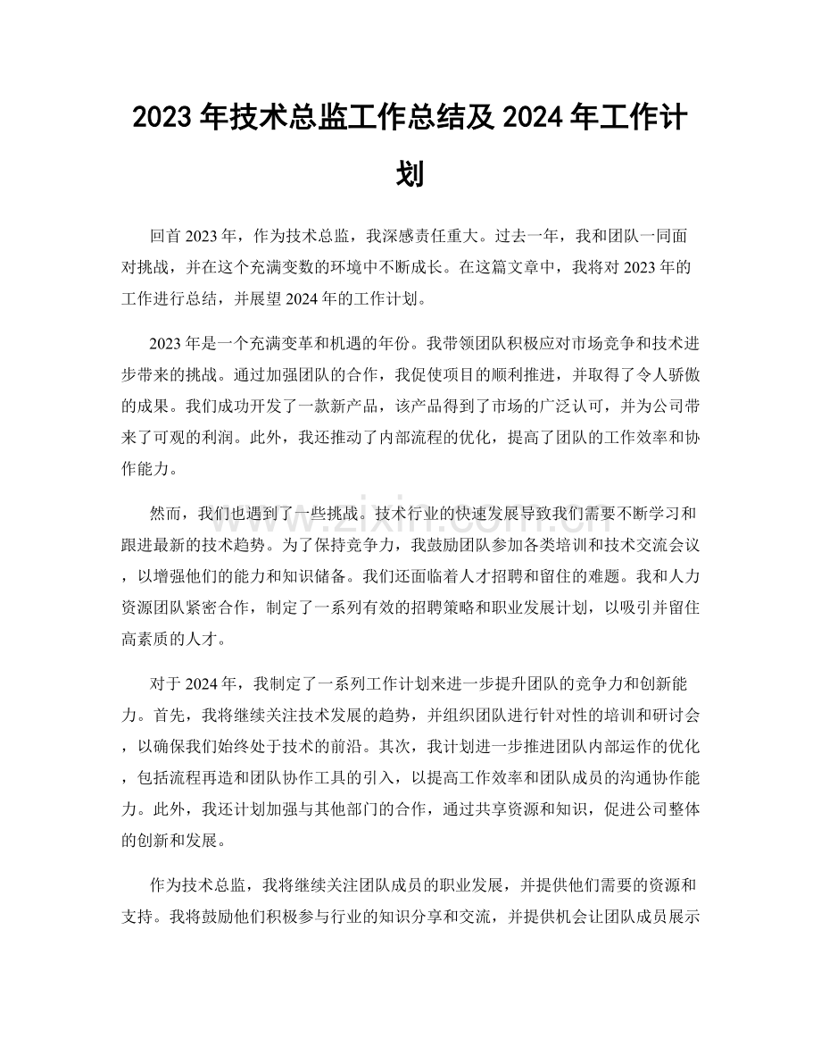 2023年技术总监工作总结及2024年工作计划.docx_第1页