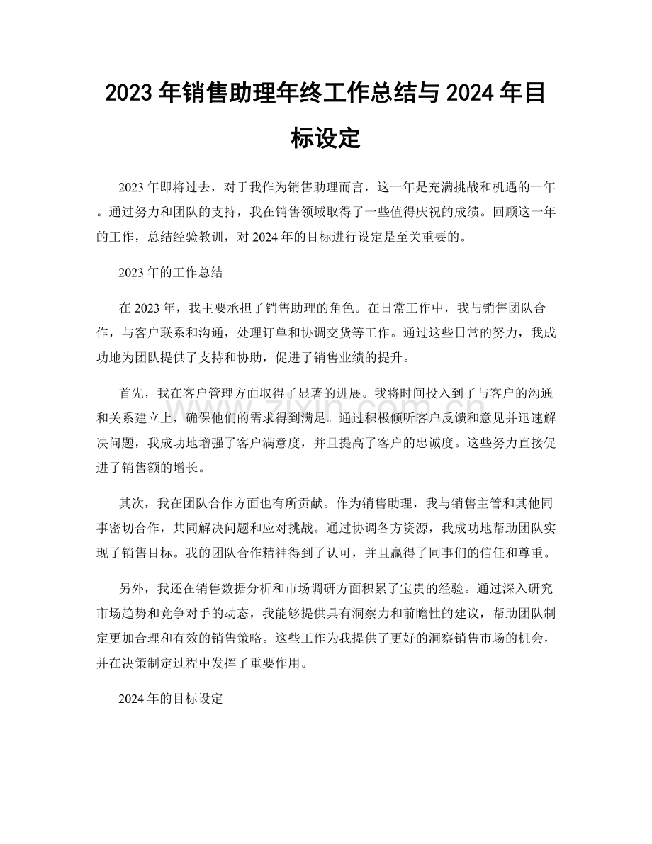 2023年销售助理年终工作总结与2024年目标设定.docx_第1页