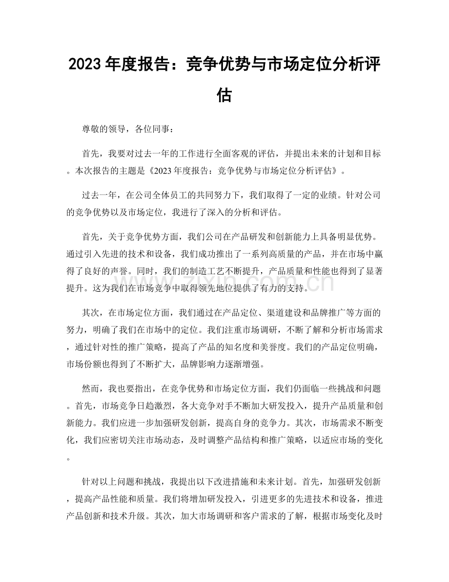2023年度报告：竞争优势与市场定位分析评估.docx_第1页