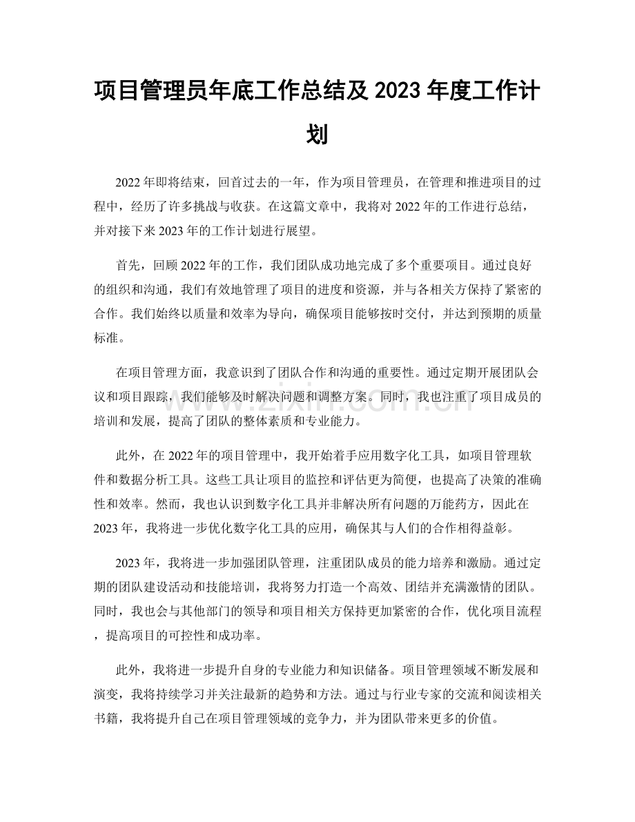 项目管理员年底工作总结及2023年度工作计划.docx_第1页