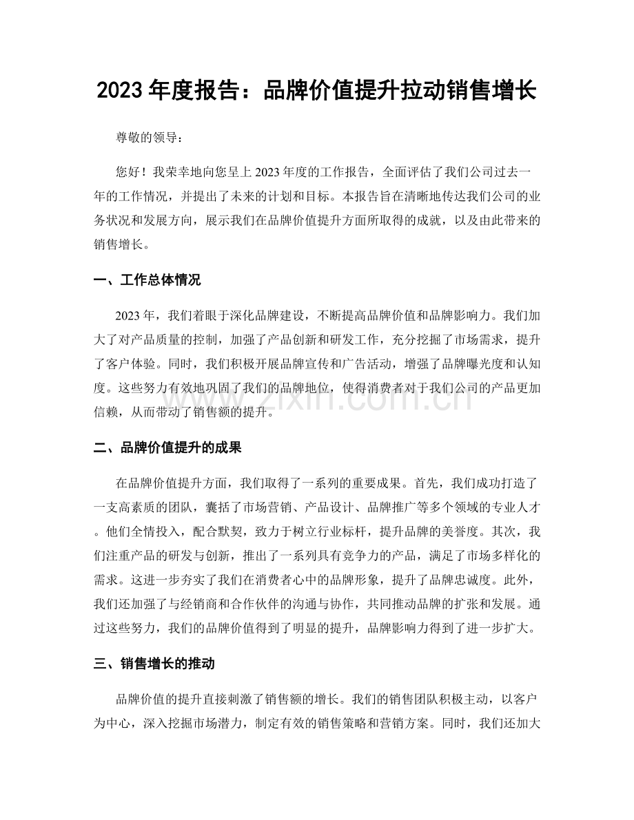 2023年度报告：品牌价值提升拉动销售增长.docx_第1页