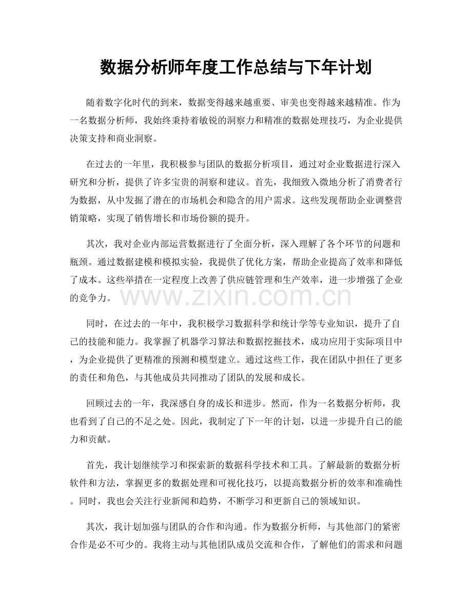 数据分析师年度工作总结与下年计划.docx_第1页