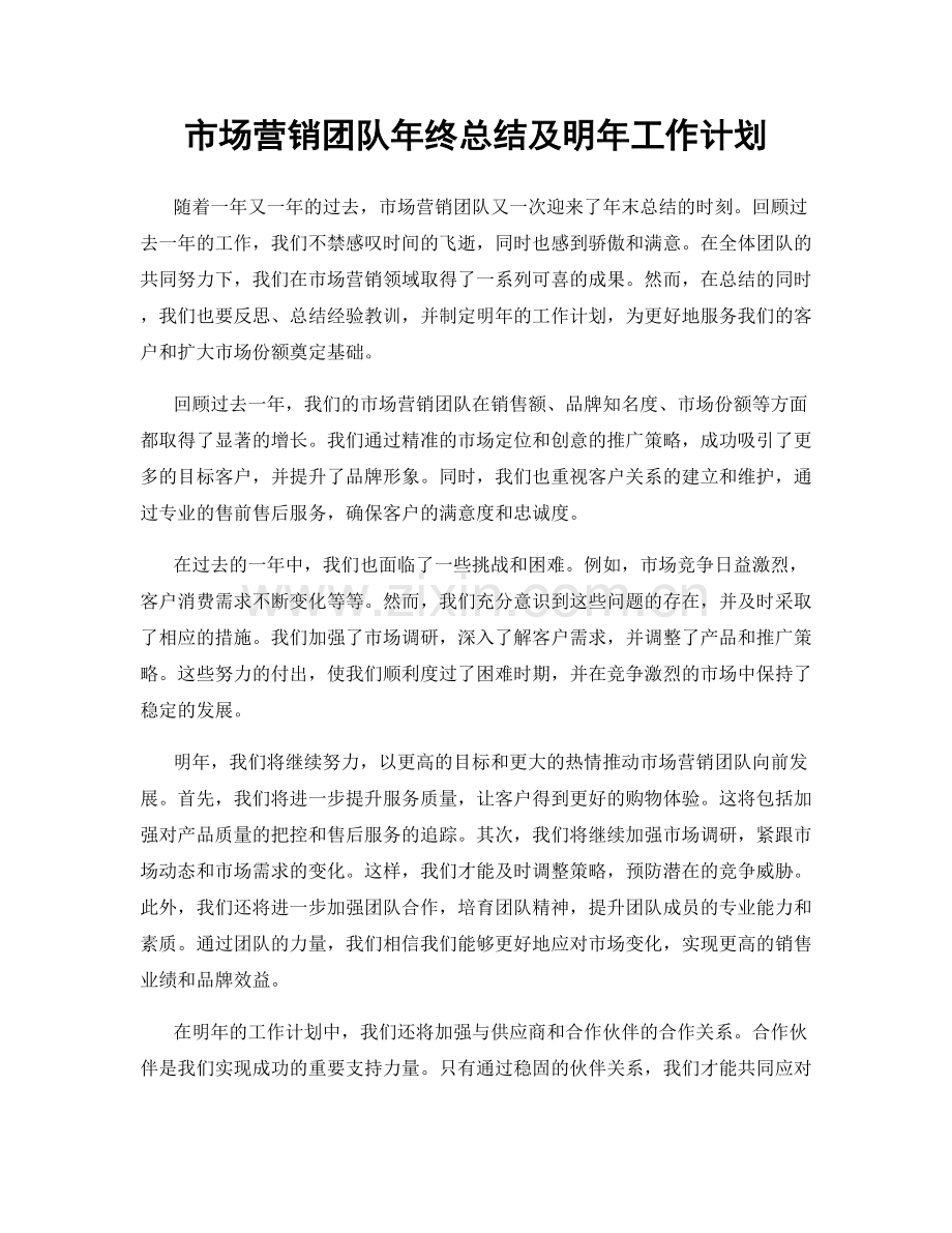 市场营销团队年终总结及明年工作计划.docx_第1页