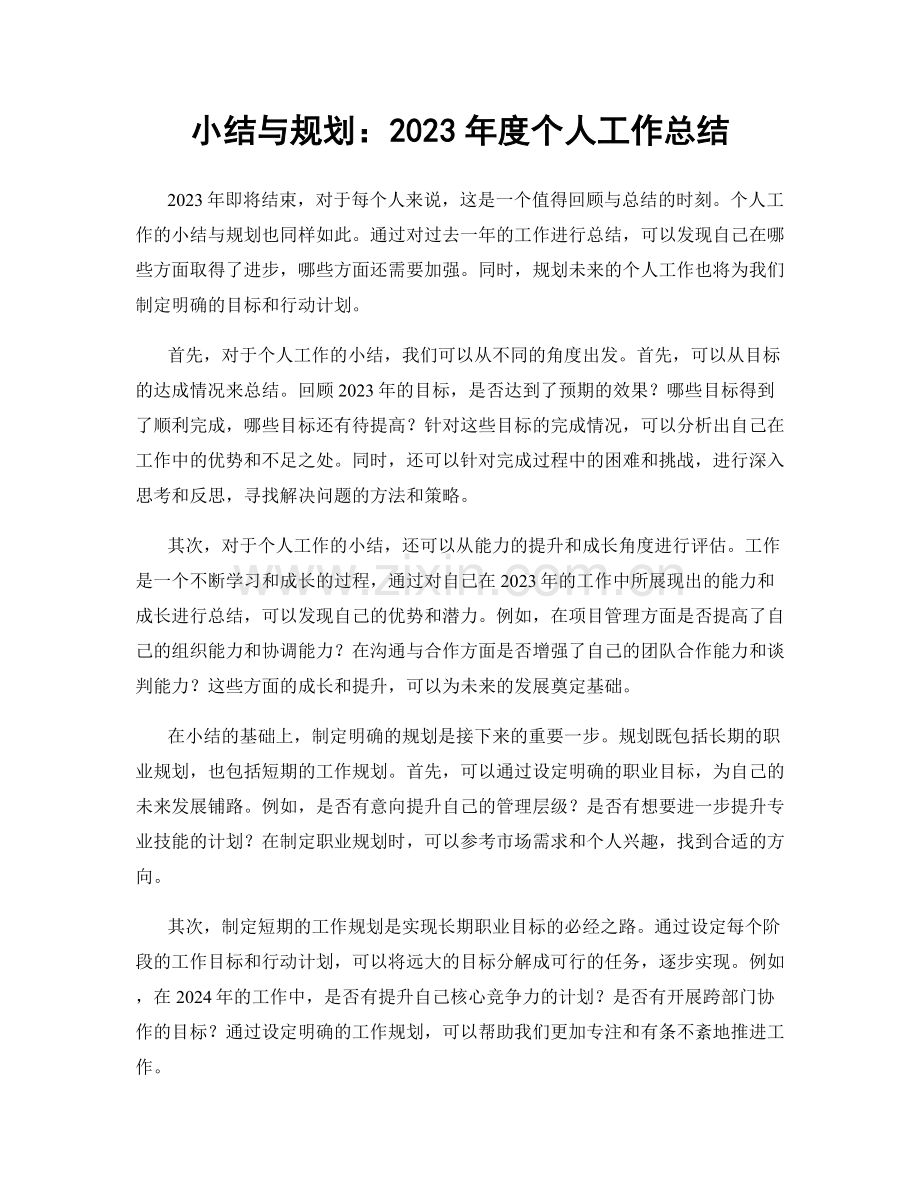 小结与规划：2023年度个人工作总结.docx_第1页