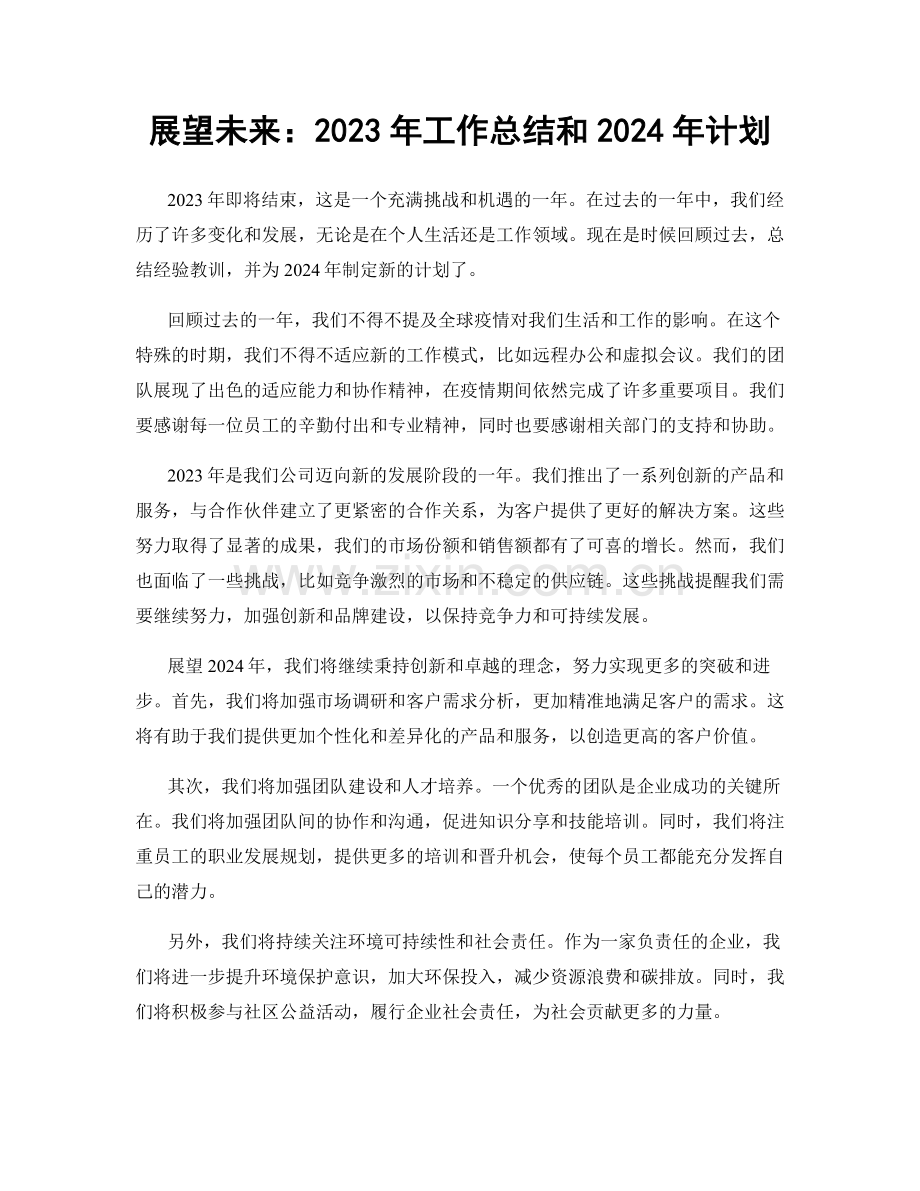 展望未来：2023年工作总结和2024年计划.docx_第1页