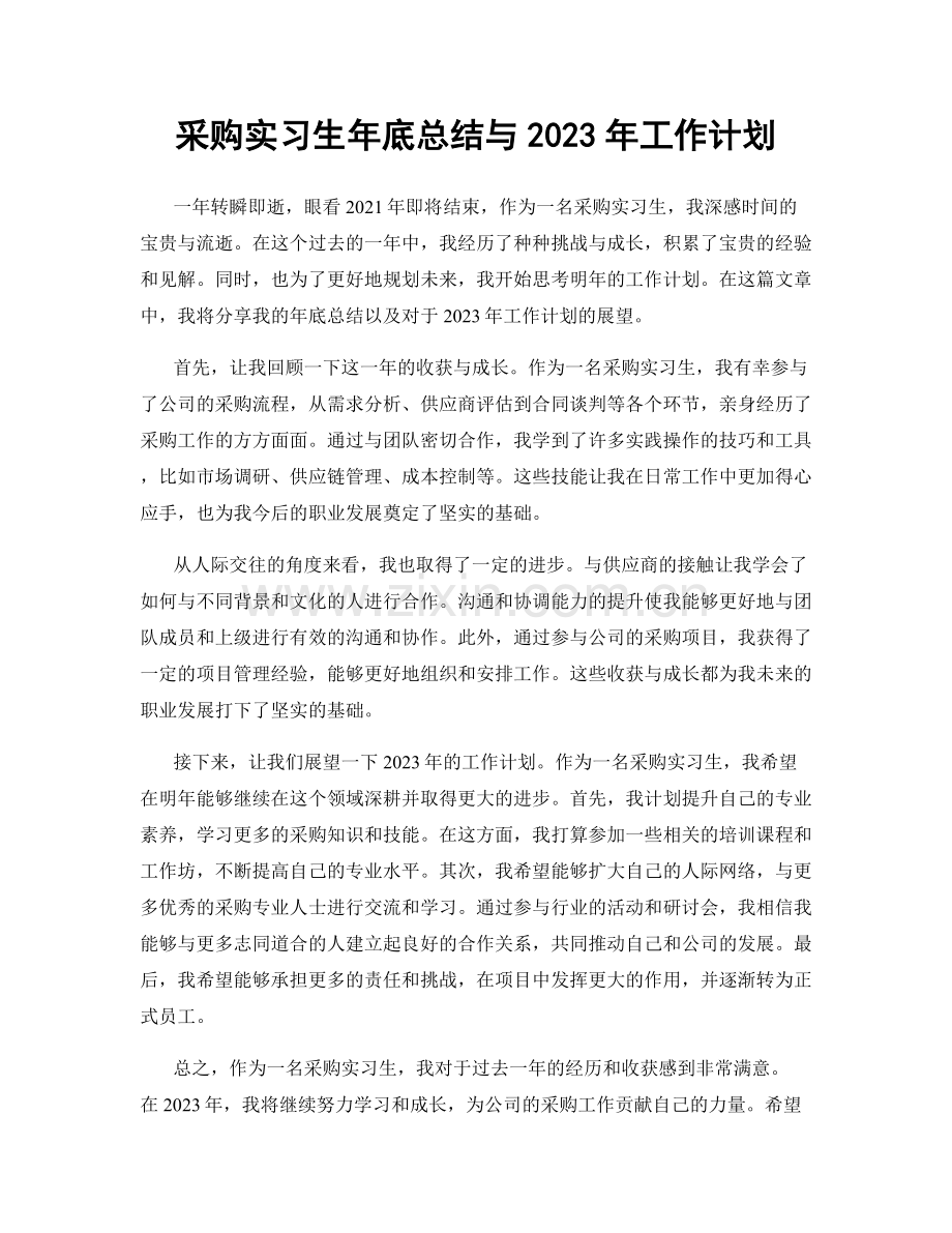 采购实习生年底总结与2023年工作计划.docx_第1页