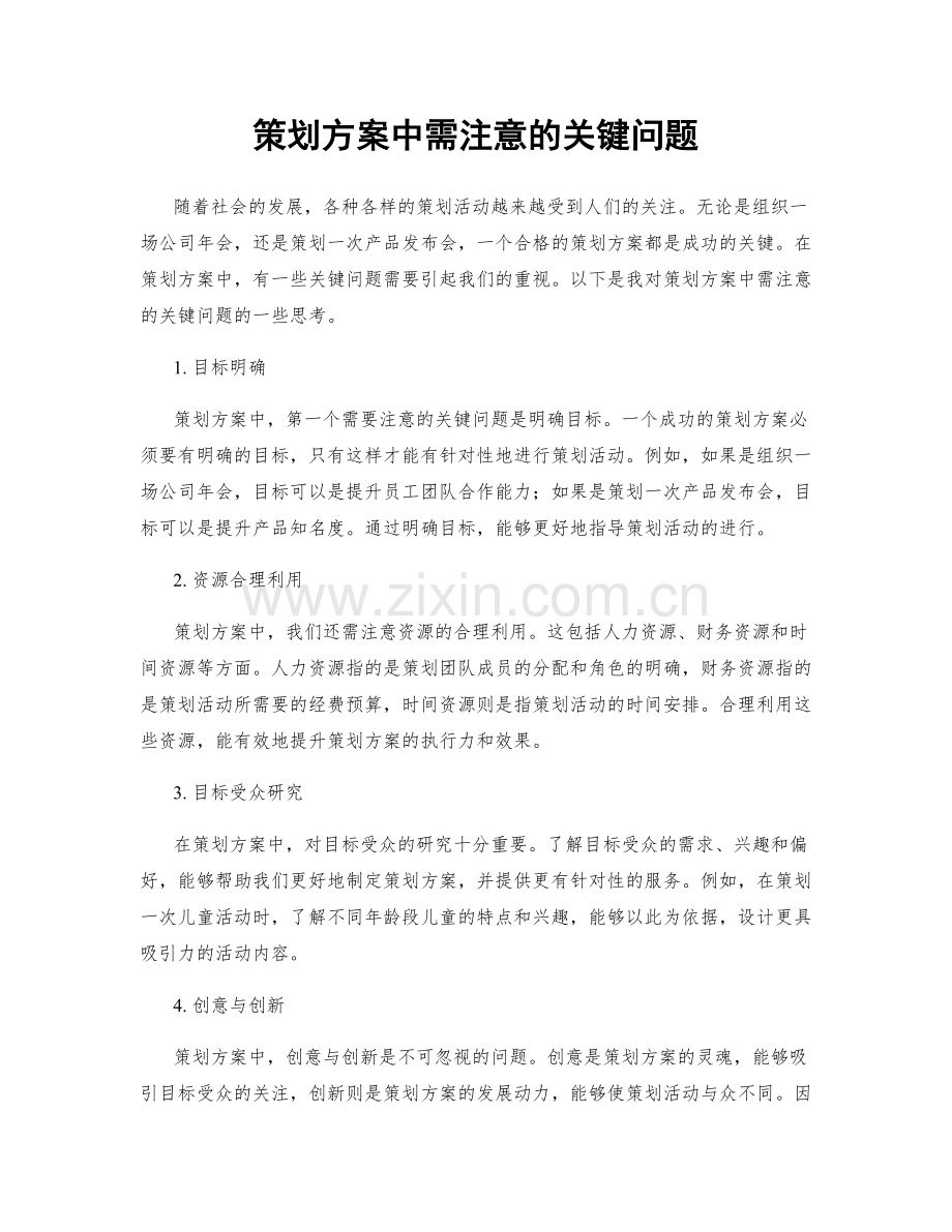 策划方案中需注意的关键问题.docx_第1页