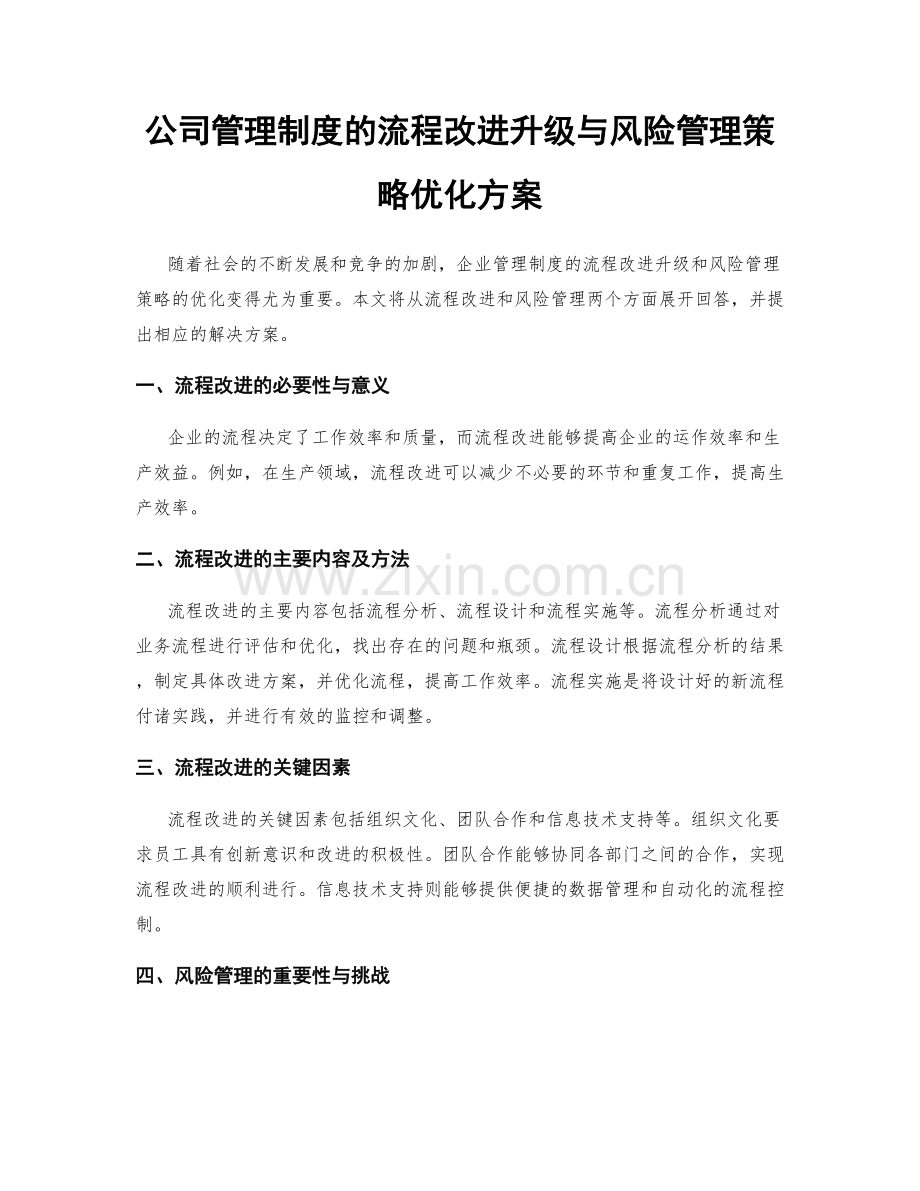 公司管理制度的流程改进升级与风险管理策略优化方案.docx_第1页