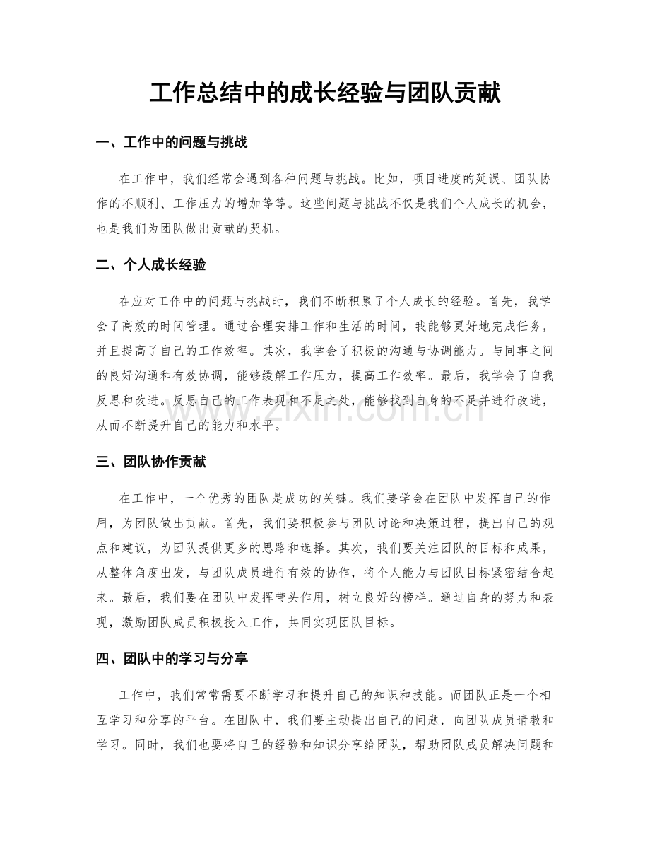 工作总结中的成长经验与团队贡献.docx_第1页