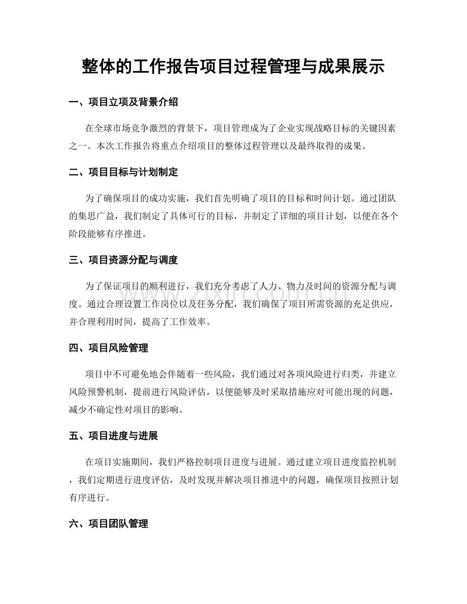 整体的工作报告项目过程管理与成果展示.docx_第1页