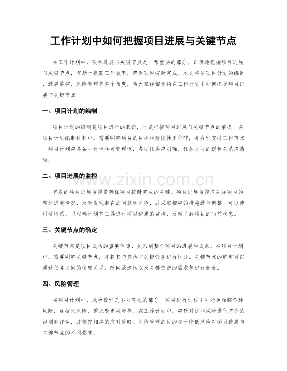 工作计划中如何把握项目进展与关键节点.docx_第1页