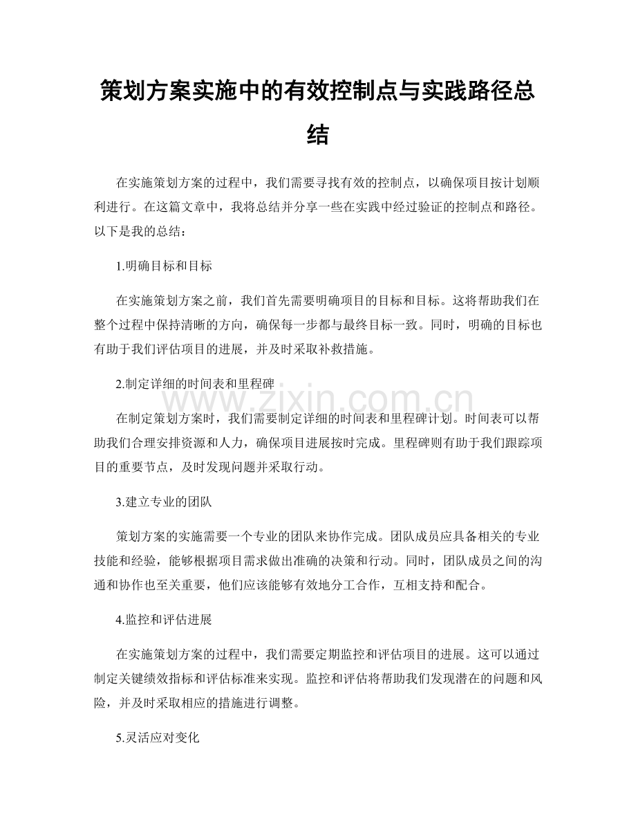策划方案实施中的有效控制点与实践路径总结.docx_第1页