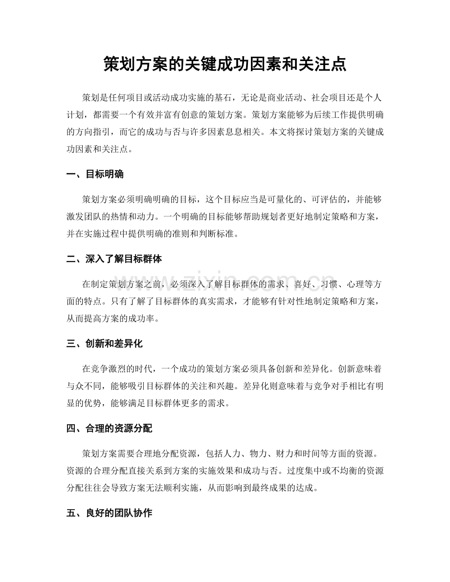 策划方案的关键成功因素和关注点.docx_第1页