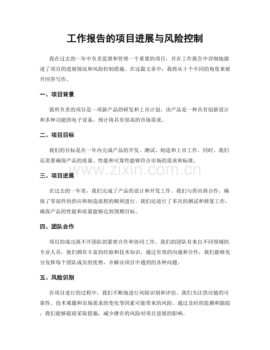 工作报告的项目进展与风险控制.docx_第1页