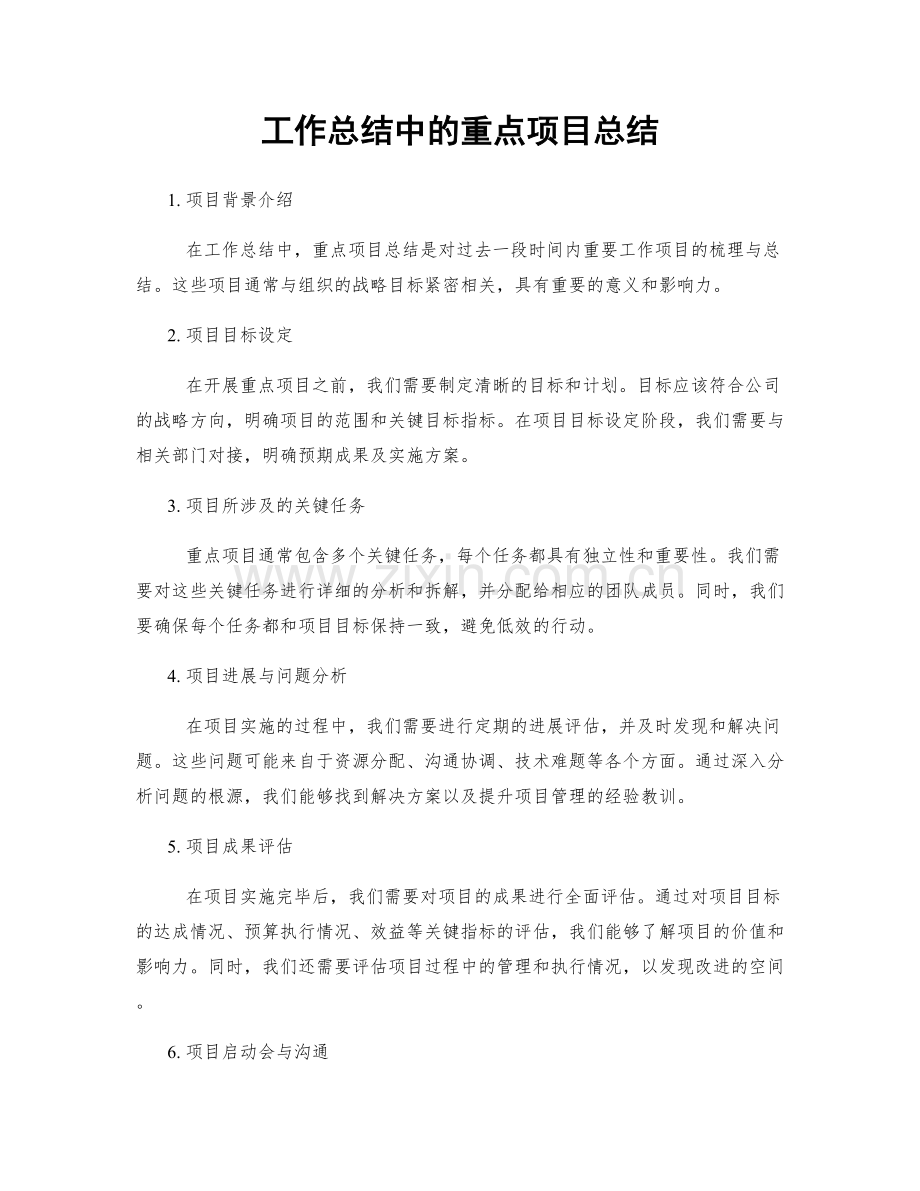 工作总结中的重点项目总结.docx_第1页