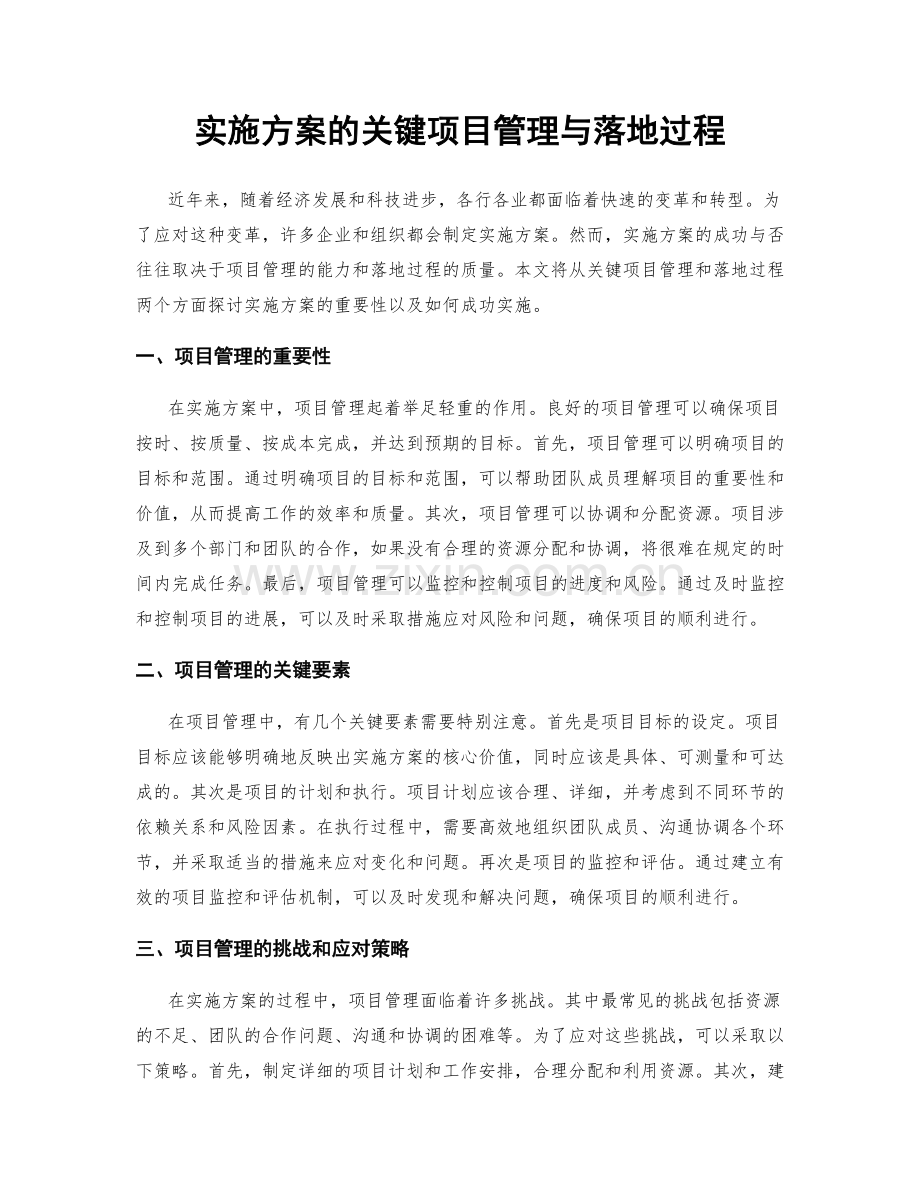 实施方案的关键项目管理与落地过程.docx_第1页