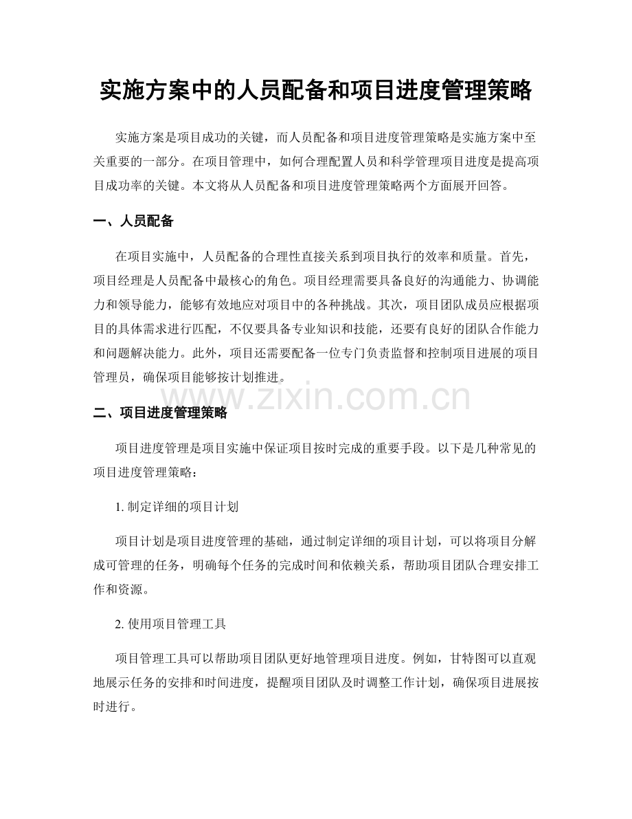实施方案中的人员配备和项目进度管理策略.docx_第1页