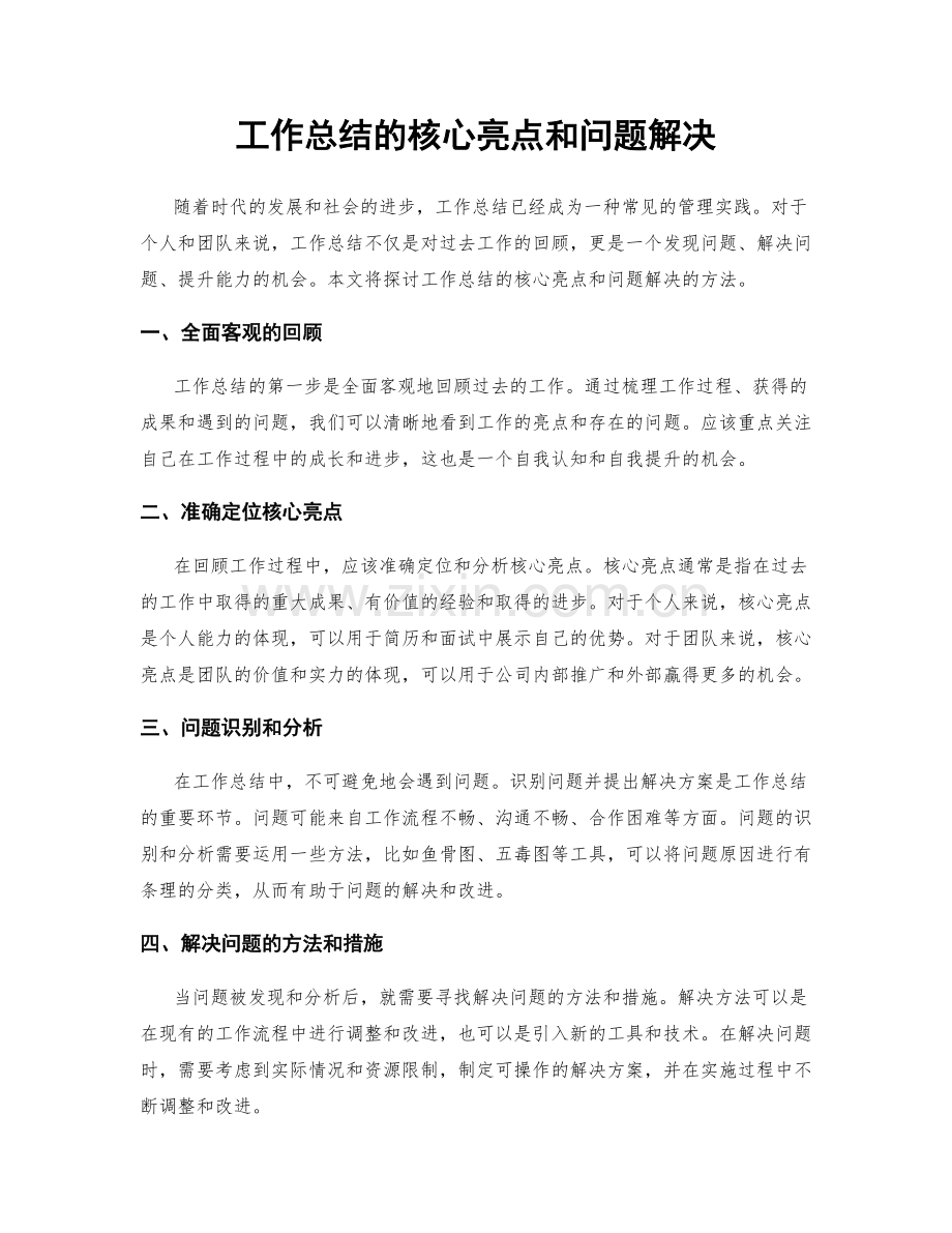 工作总结的核心亮点和问题解决.docx_第1页