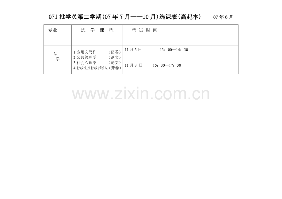 071批学员第二学期7月——10月选课表专升本.doc_第2页