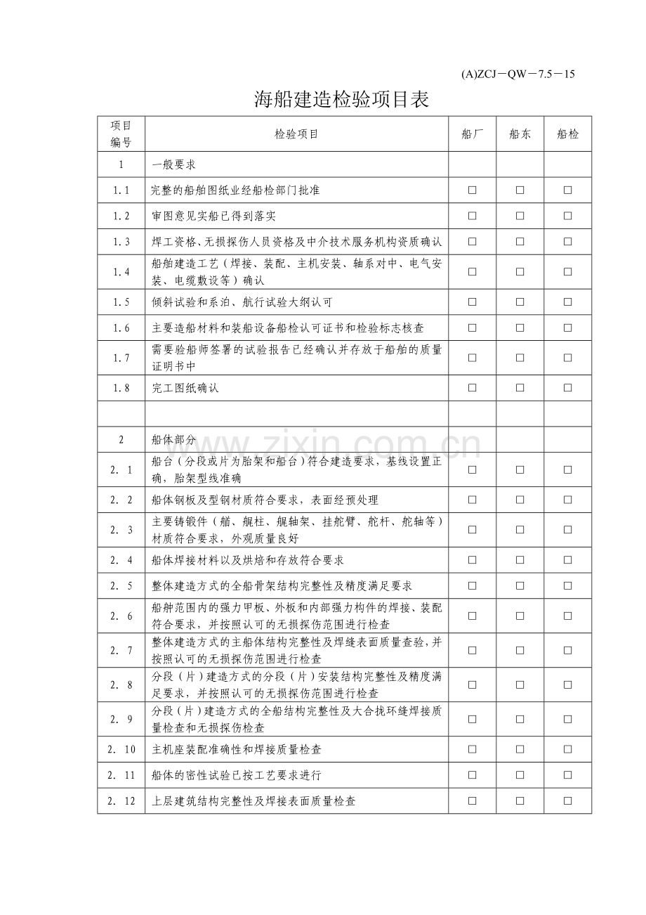 QR75―15浙江省船舶检验局海船建造检验项目表.doc_第2页