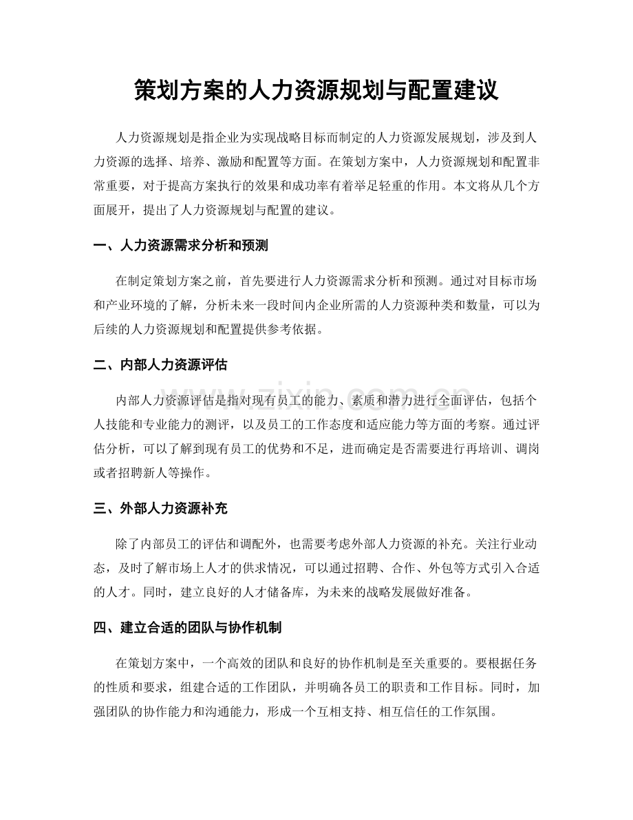 策划方案的人力资源规划与配置建议.docx_第1页