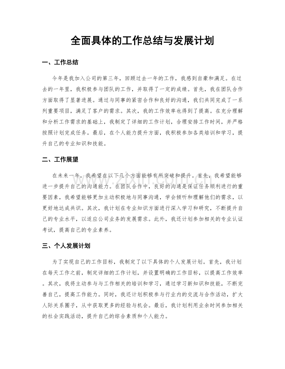 全面具体的工作总结与发展计划.docx_第1页