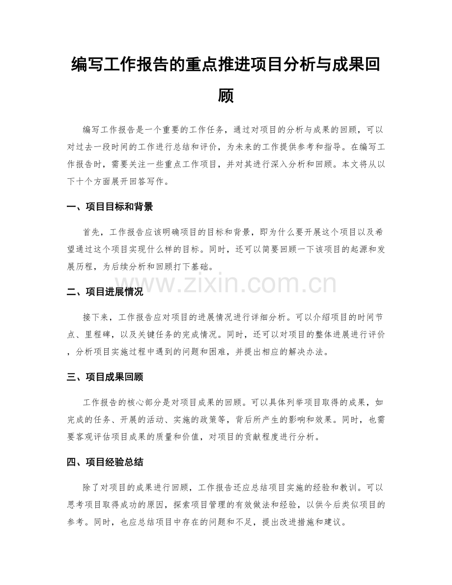 编写工作报告的重点推进项目分析与成果回顾.docx_第1页