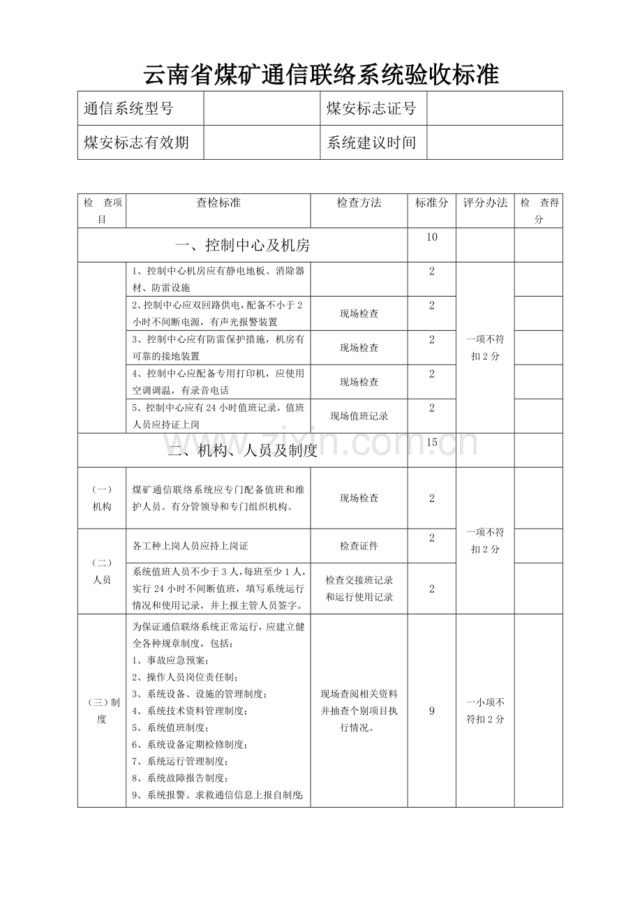 煤矿通讯联络系统验收标准及评分办法.doc_第1页