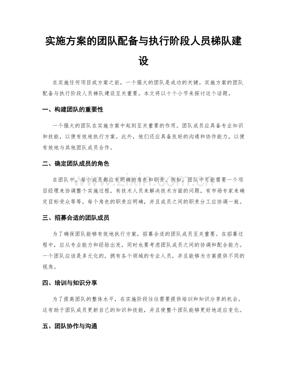 实施方案的团队配备与执行阶段人员梯队建设.docx_第1页