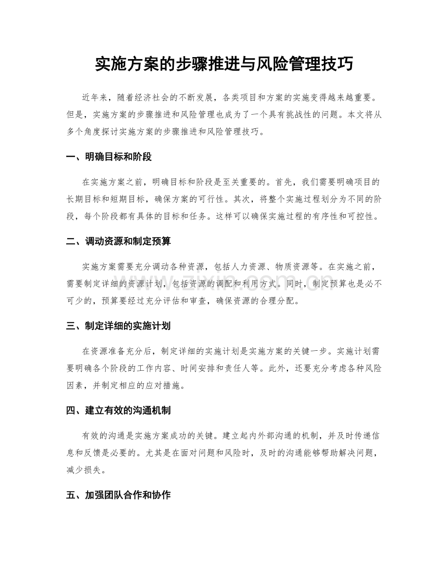 实施方案的步骤推进与风险管理技巧.docx_第1页