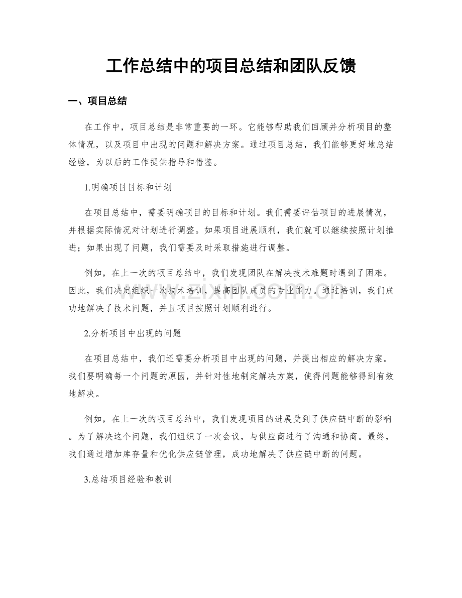工作总结中的项目总结和团队反馈.docx_第1页