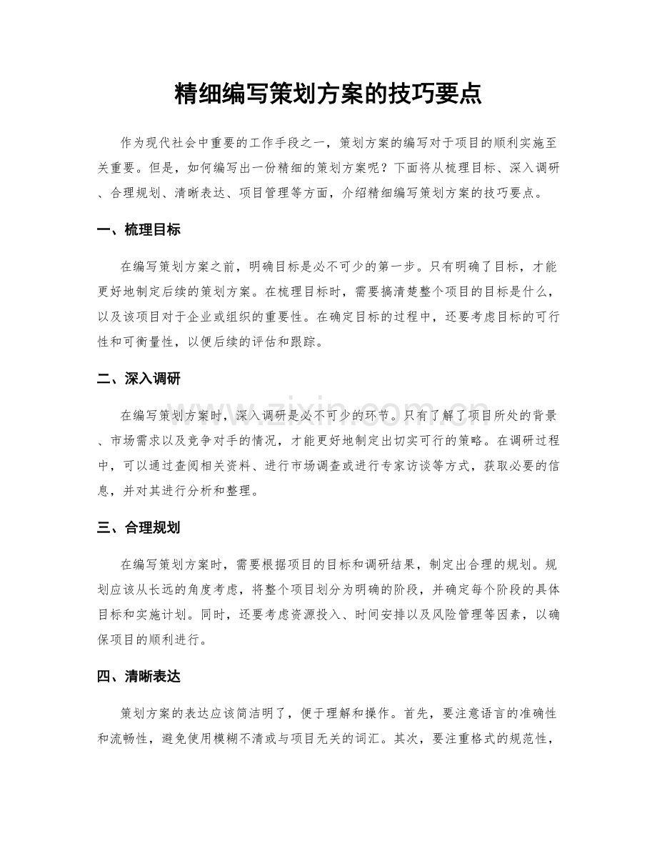 精细编写策划方案的技巧要点.docx_第1页
