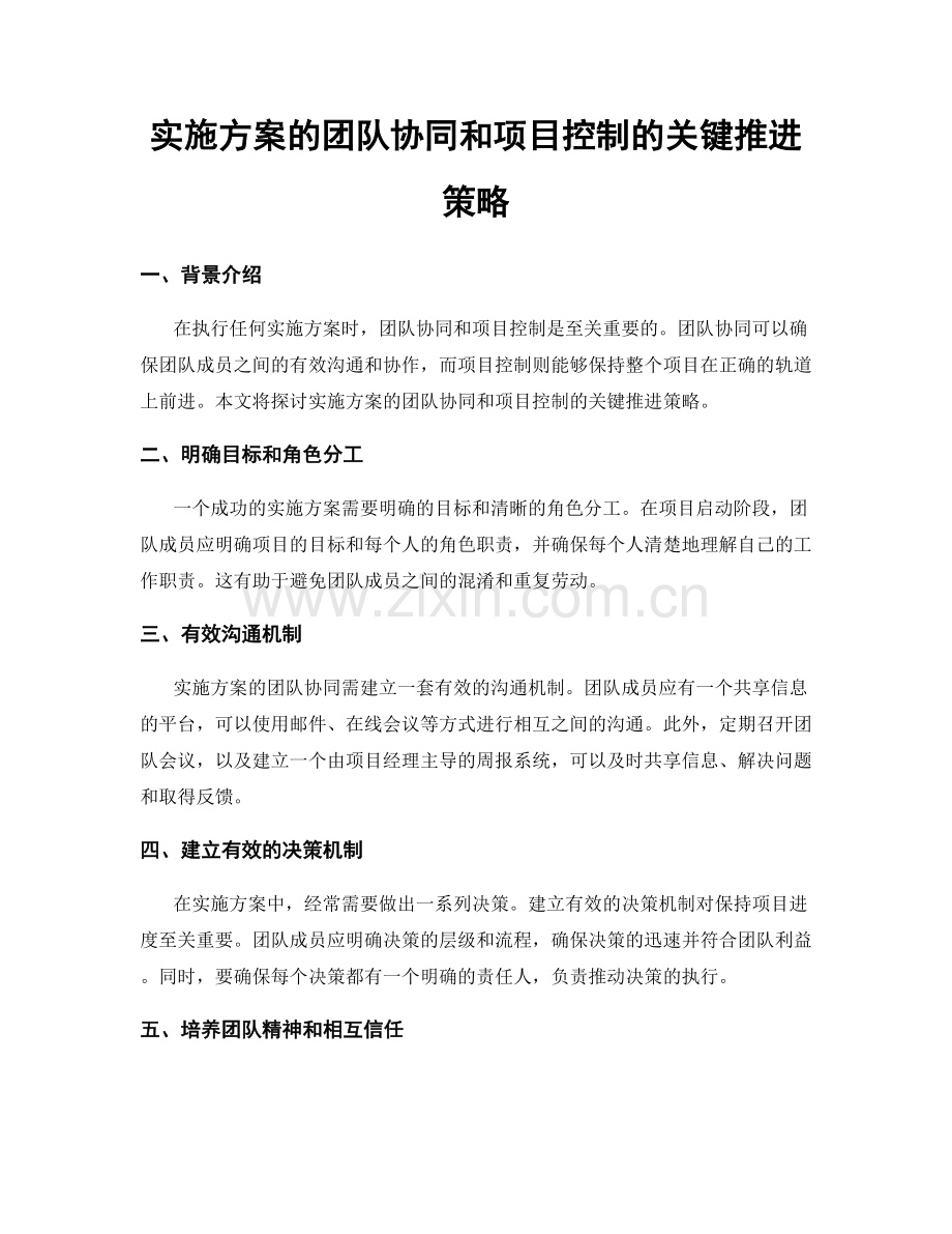 实施方案的团队协同和项目控制的关键推进策略.docx_第1页