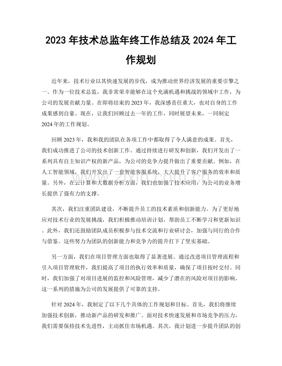 2023年技术总监年终工作总结及2024年工作规划.docx_第1页