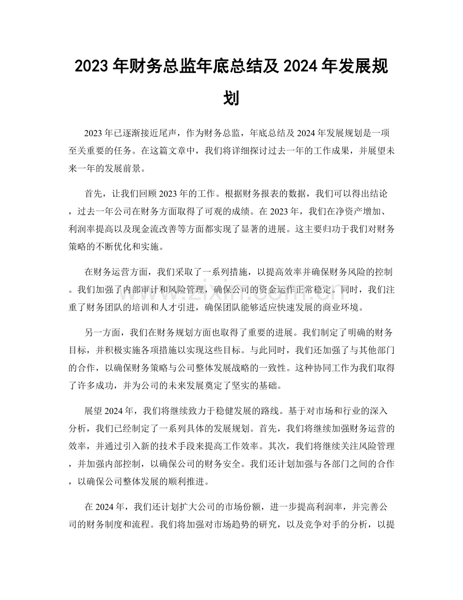 2023年财务总监年底总结及2024年发展规划.docx_第1页
