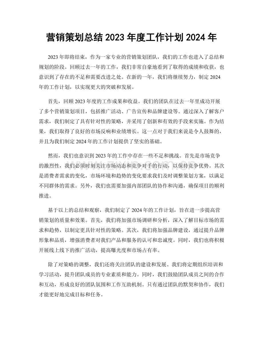 营销策划总结2023年度工作计划2024年.docx_第1页