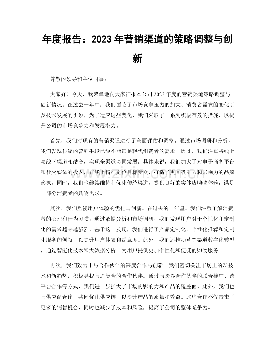 年度报告：2023年营销渠道的策略调整与创新.docx_第1页