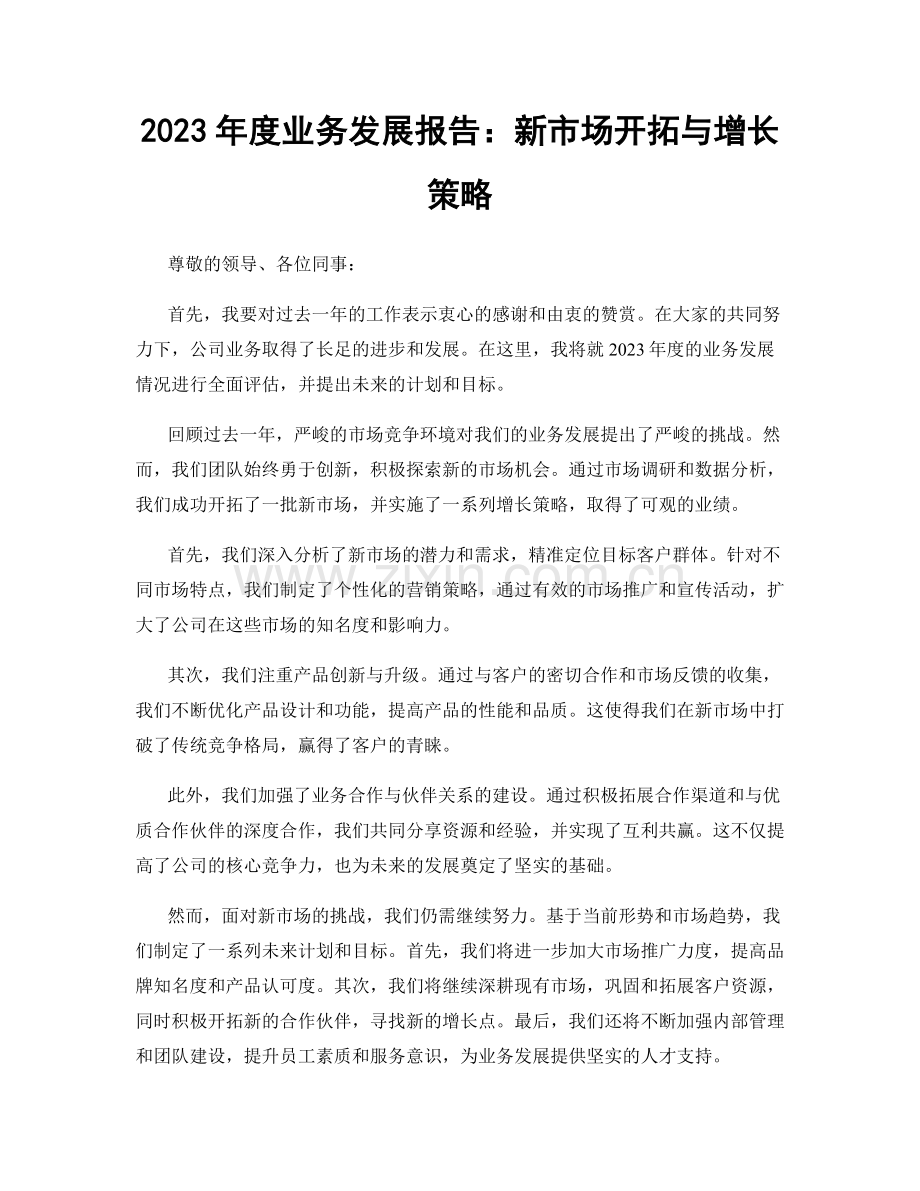 2023年度业务发展报告：新市场开拓与增长策略.docx_第1页