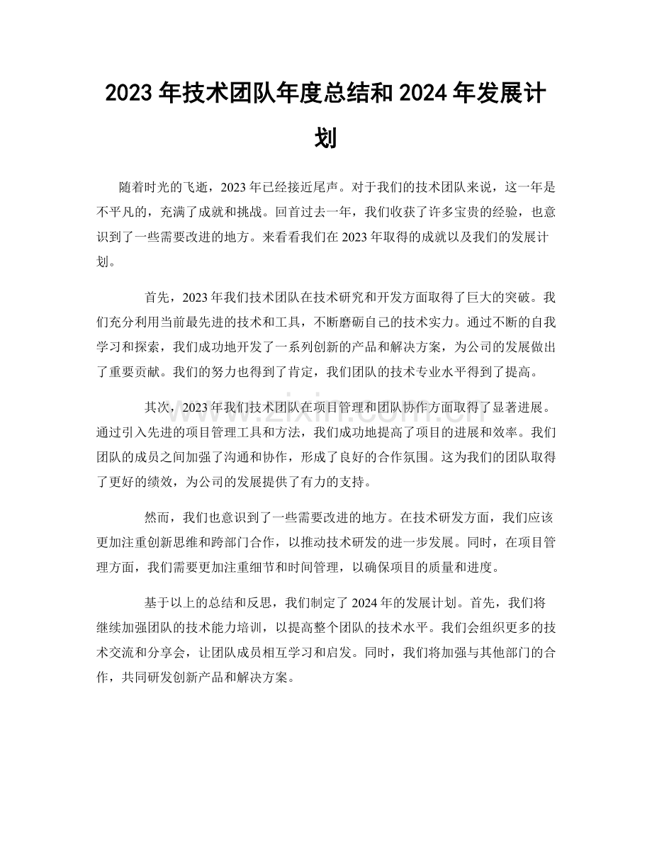 2023年技术团队年度总结和2024年发展计划.docx_第1页