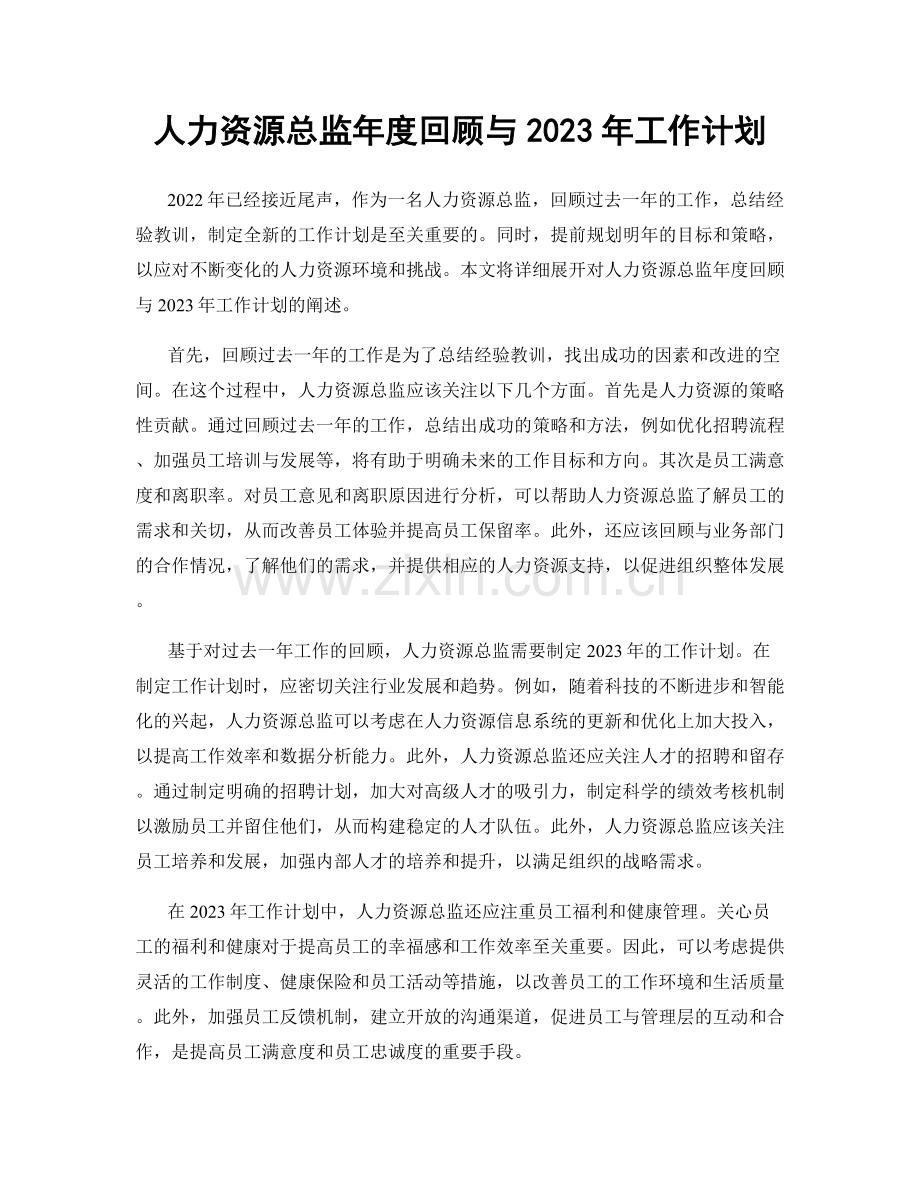 人力资源总监年度回顾与2023年工作计划.docx_第1页